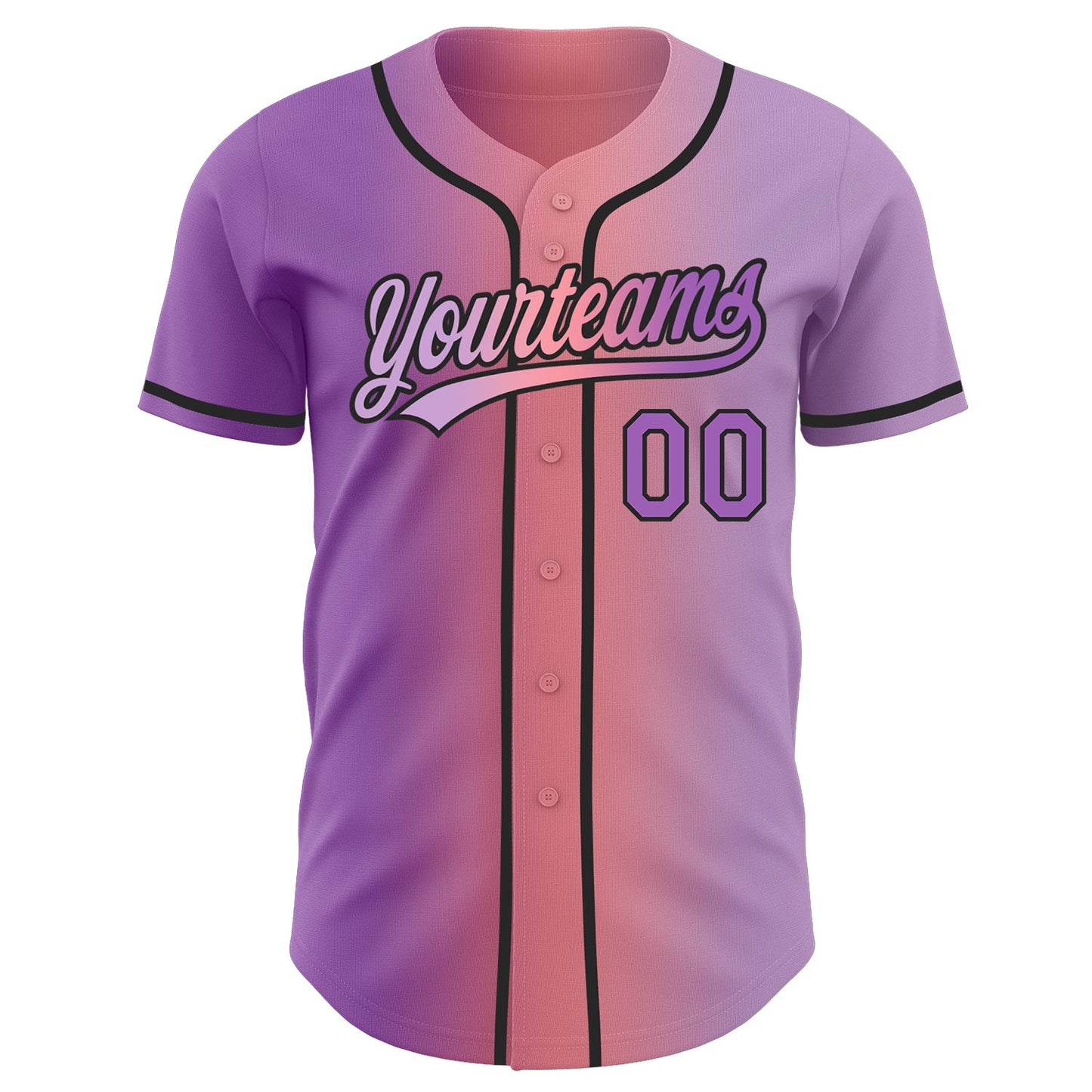 Custom Light Purple Medium Purple Medium Pink-Black Authentic Gradient Fashion Baseball Jersey view 3