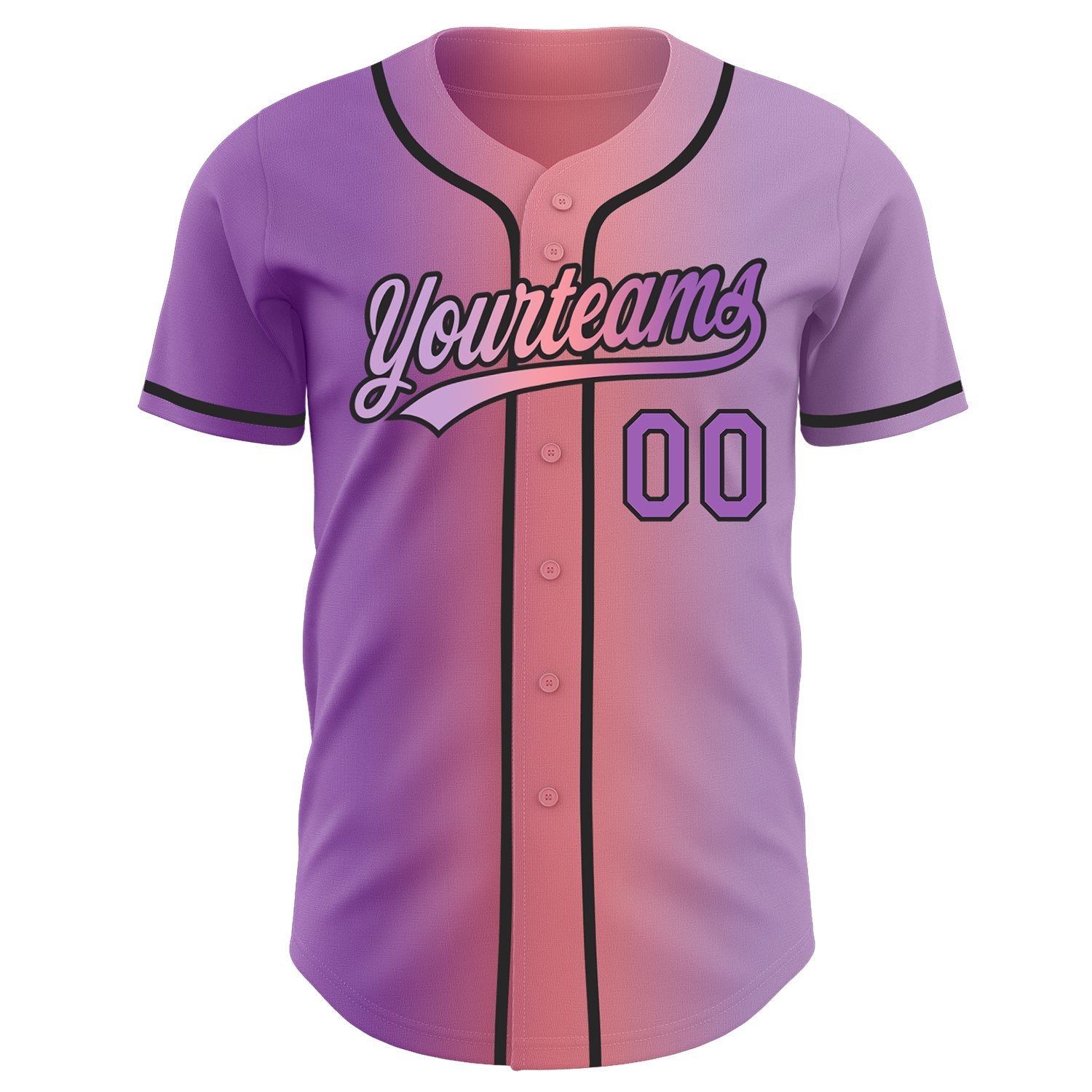 Custom Light Purple Medium Purple Medium Pink-Black Authentic Gradient Fashion Baseball Jersey view 3