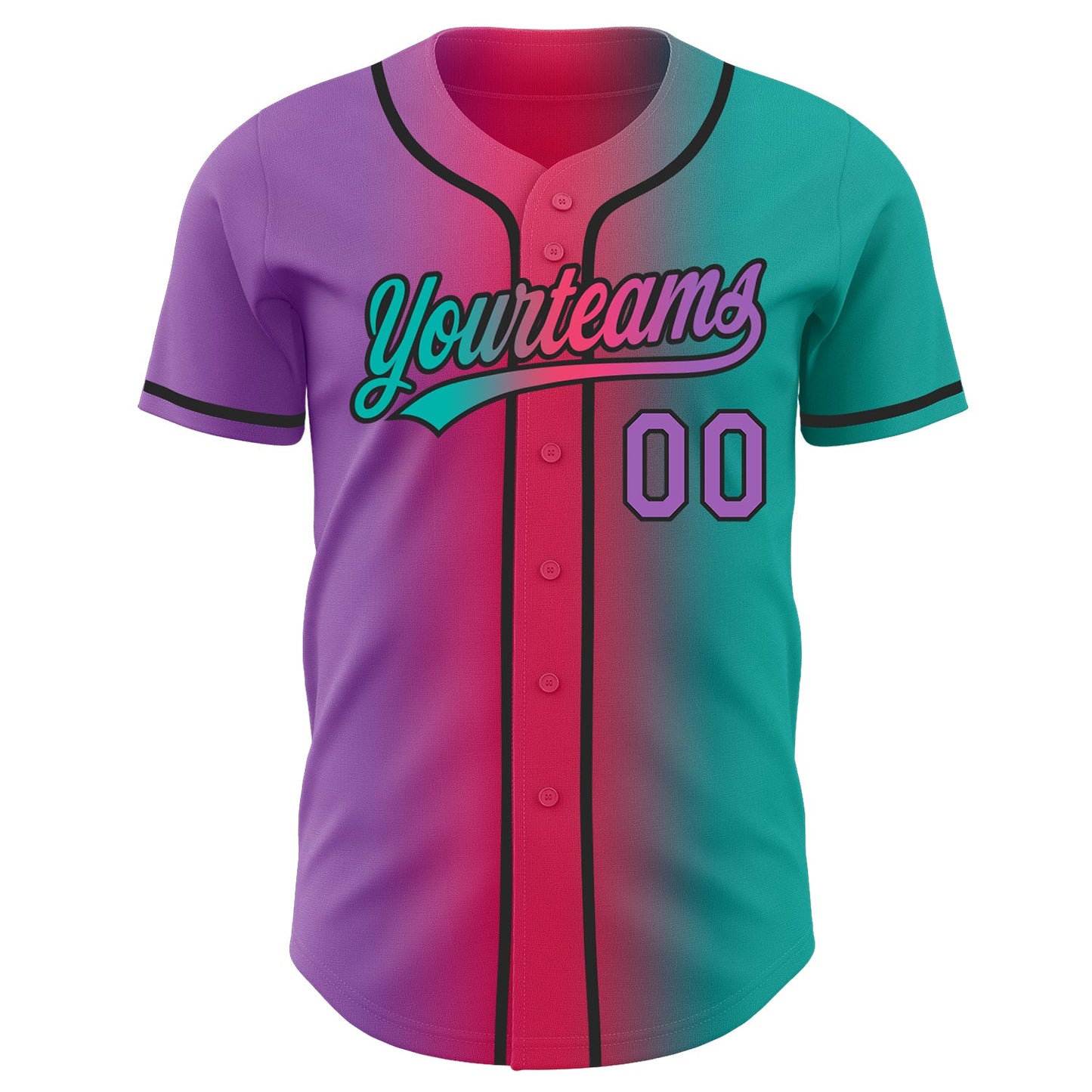 Custom Aqua Medium Purple Neon Pink-Black Authentic Gradient Fashion Baseball Jersey view 3