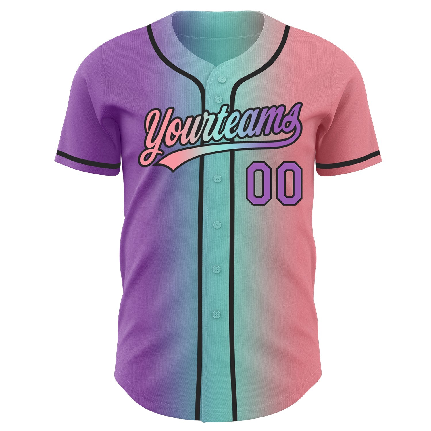 Custom Medium Pink Medium Purple Ice Blue-Black Authentic Gradient Fashion Baseball Jersey view 3
