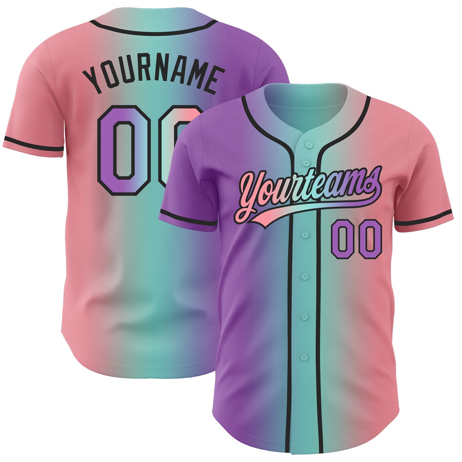 Custom Medium Pink Medium Purple Ice Blue-Black Authentic Gradient Fashion Baseball Jersey - Main View
