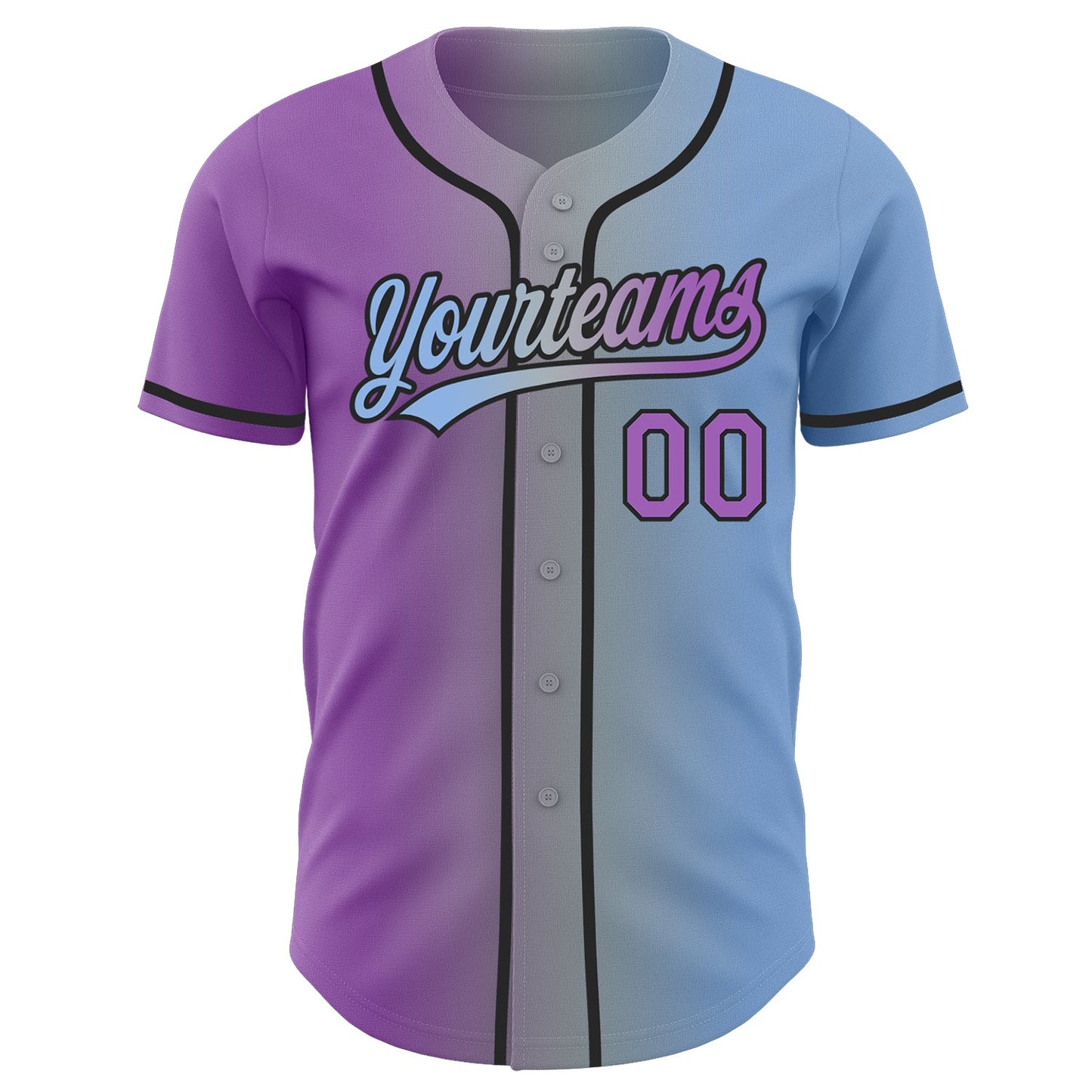 Custom Light Blue Medium Purple Gray-Black Authentic Gradient Fashion Baseball Jersey view 3