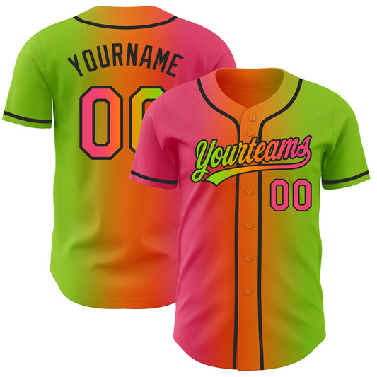 Custom Neon Green Neon Pink Bay Orange-Black Authentic Gradient Fashion Baseball Jersey - Main View