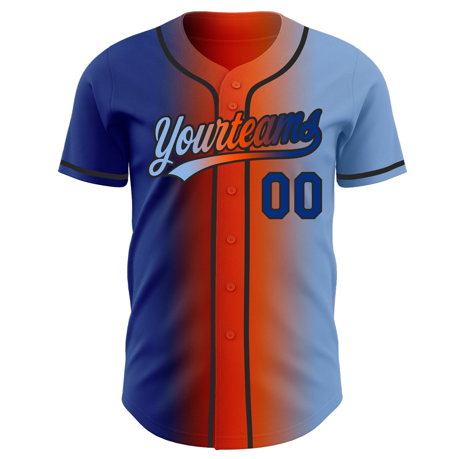 Custom Light Blue Royal Orange-Black Authentic Gradient Fashion Baseball Jersey view 3