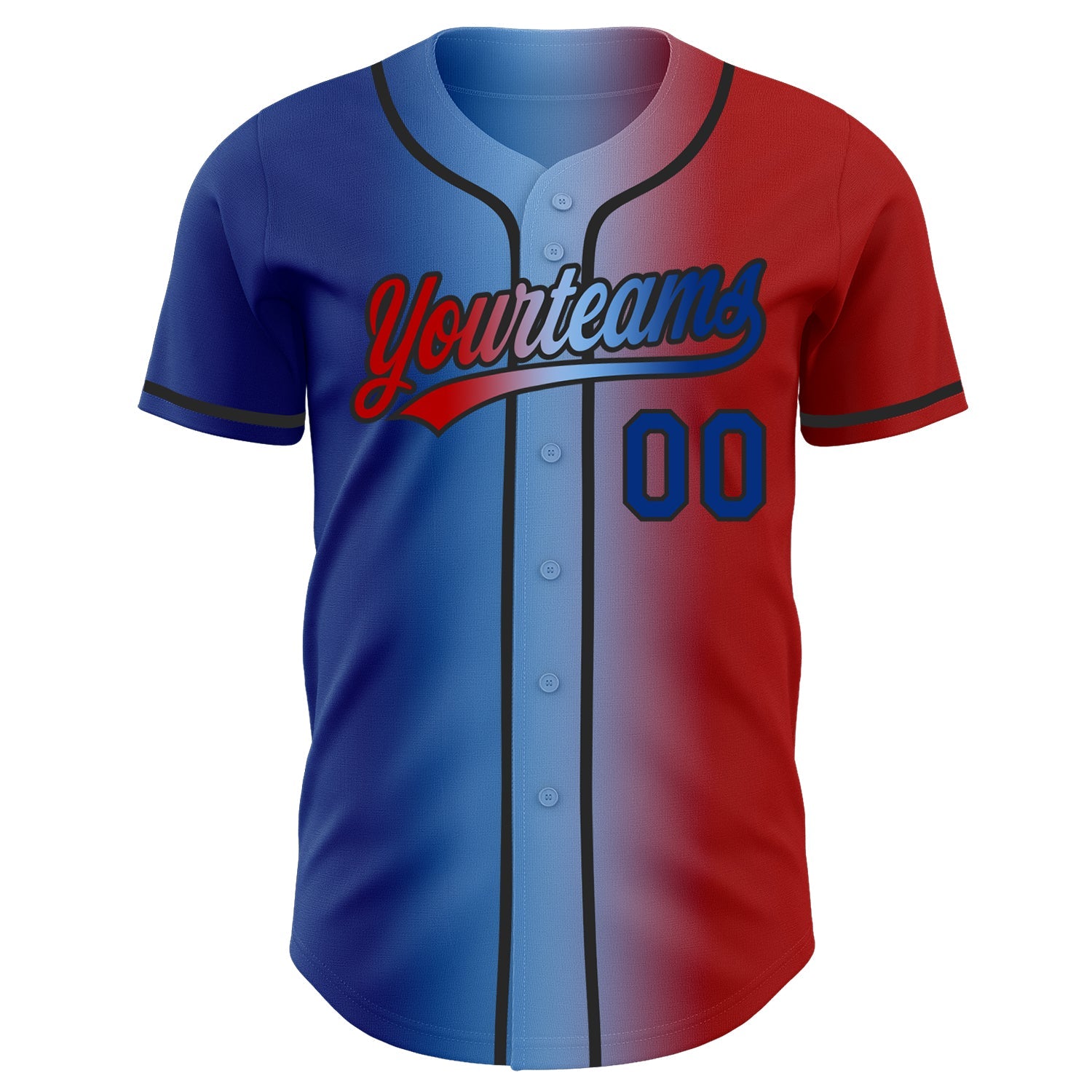 Custom Red Royal Light Blue-Black Authentic Gradient Fashion Baseball Jersey view 3