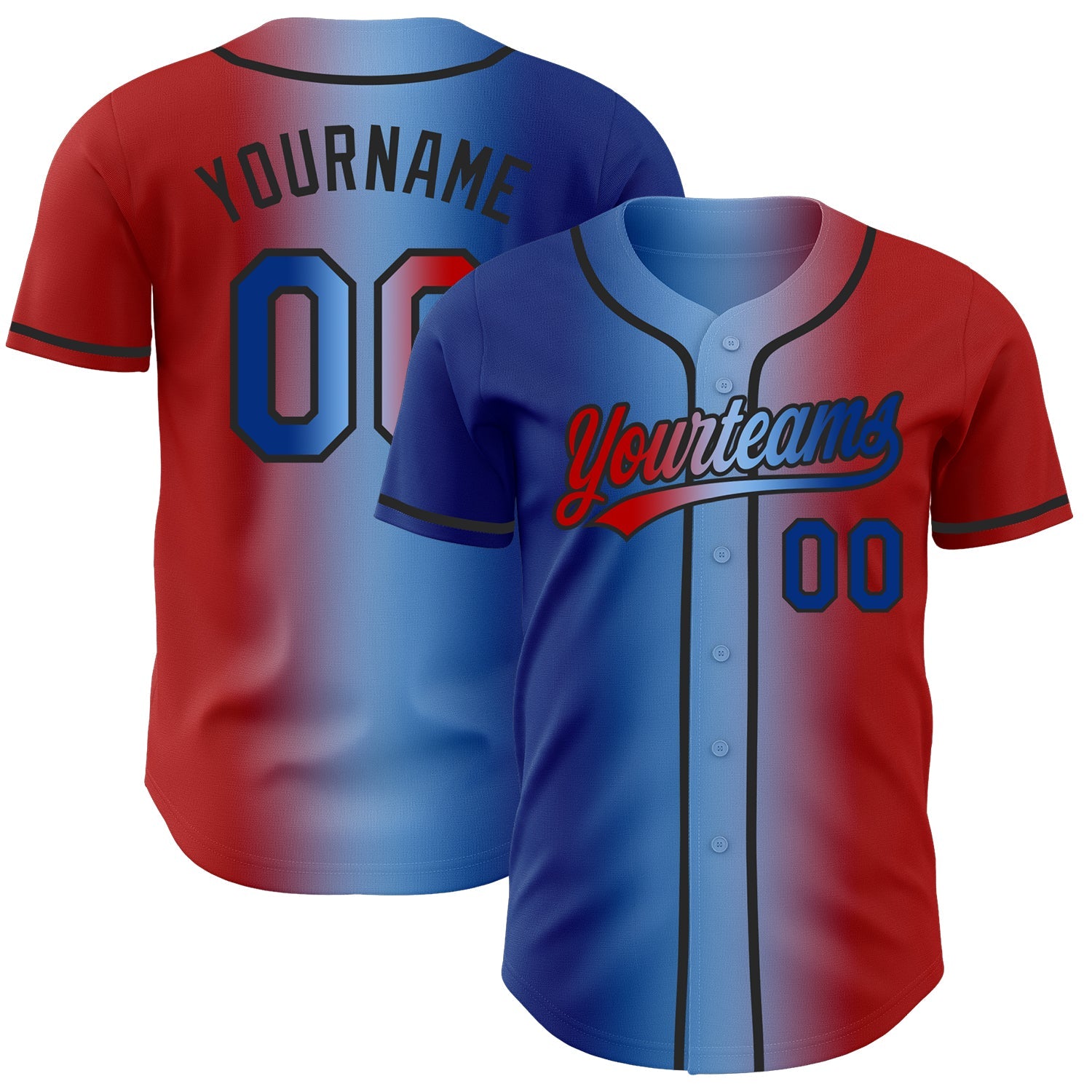 Custom Red Royal Light Blue-Black Authentic Gradient Fashion Baseball Jersey - Main View