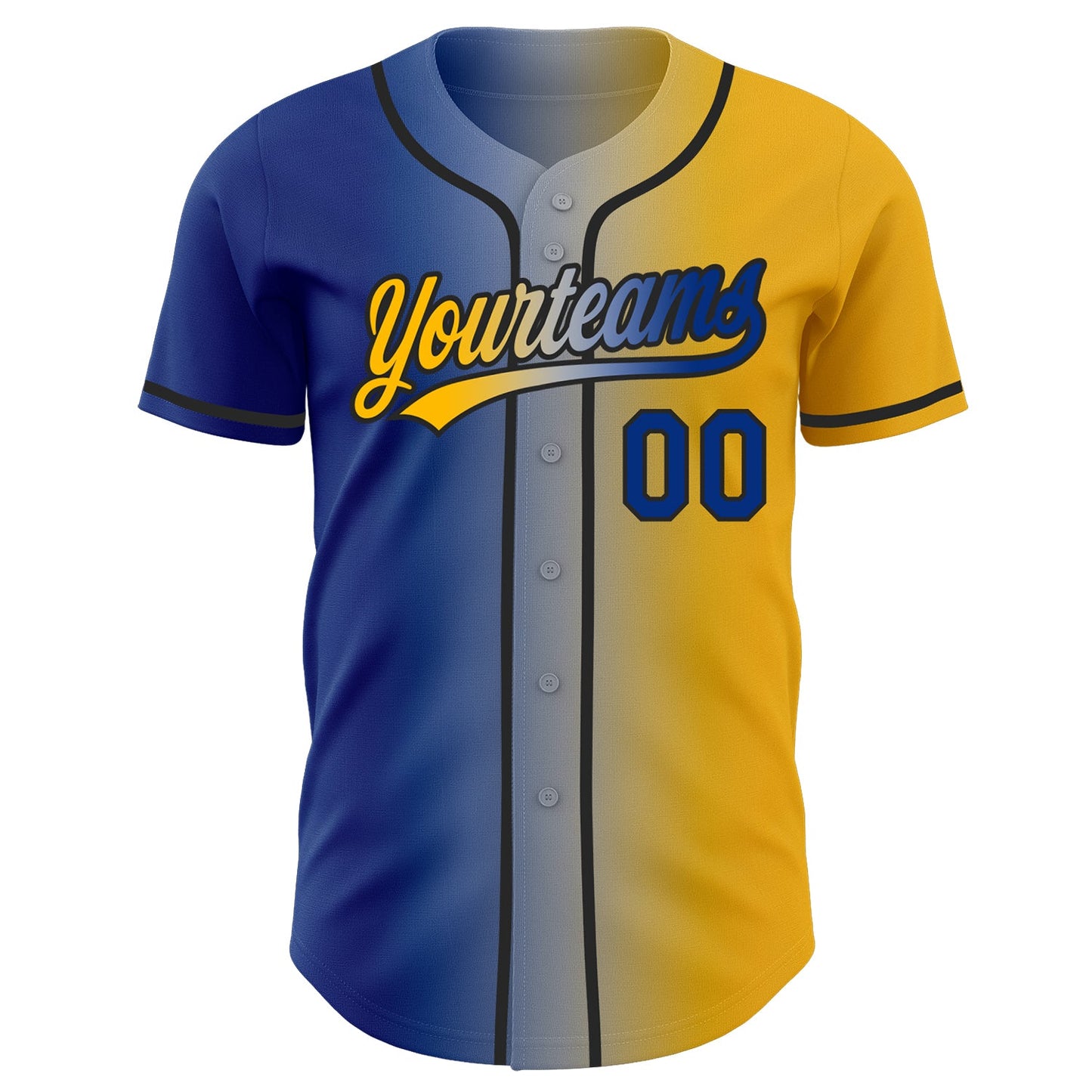 Custom Gold Royal Gray-Black Authentic Gradient Fashion Baseball Jersey view 3