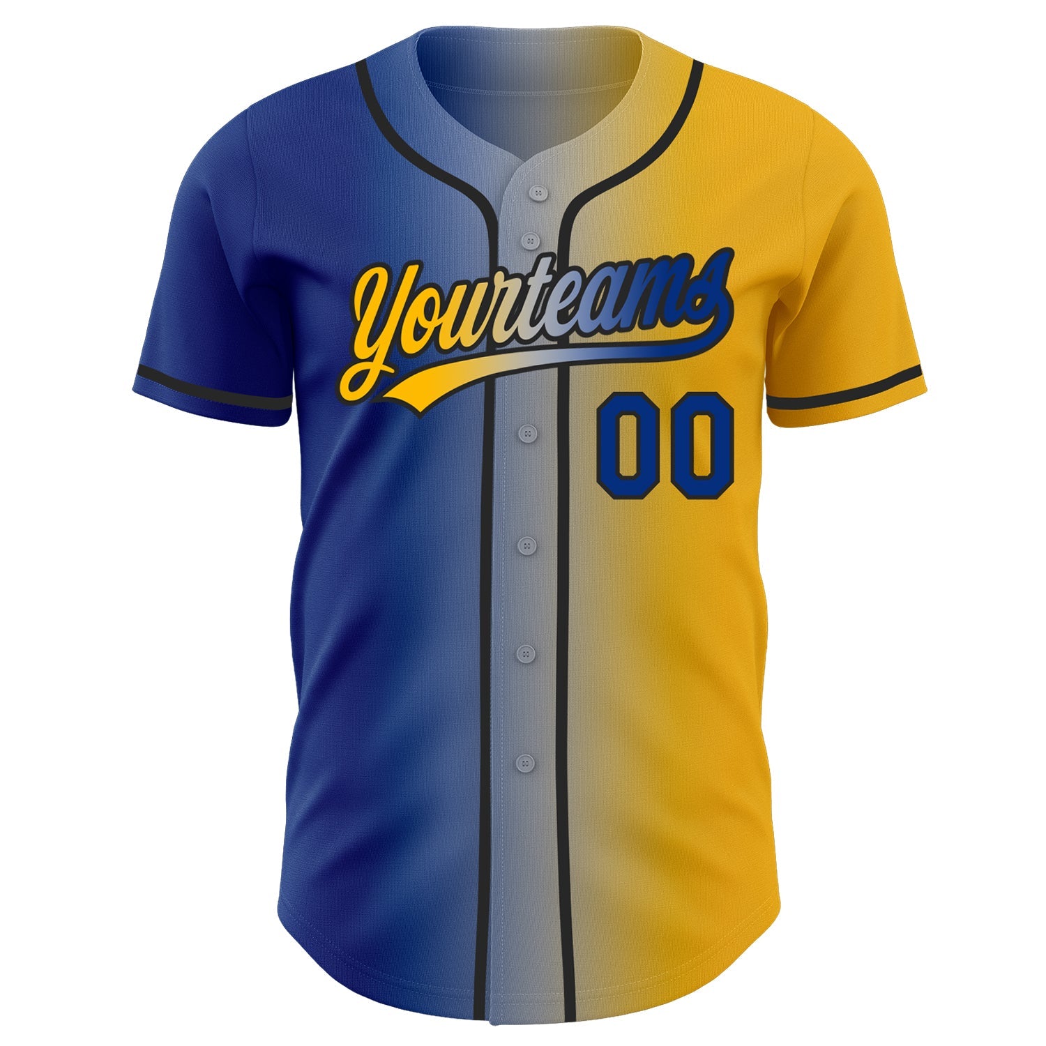 Custom Gold Royal Gray-Black Authentic Gradient Fashion Baseball Jersey view 3