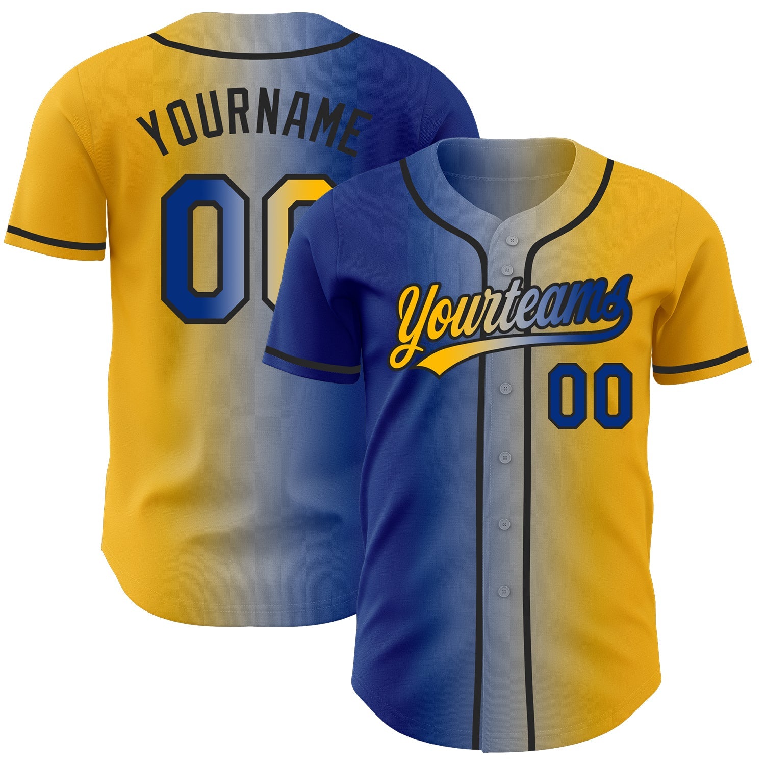 Custom Gold Royal Gray-Black Authentic Gradient Fashion Baseball Jersey - Main View