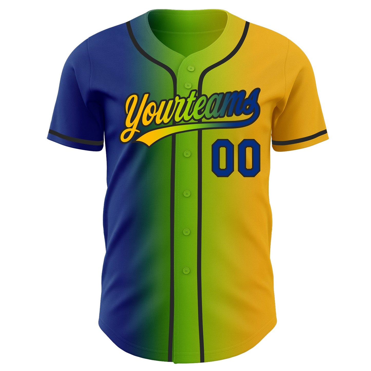 Custom Gold Royal Neon Green-Black Authentic Gradient Fashion Baseball Jersey view 3