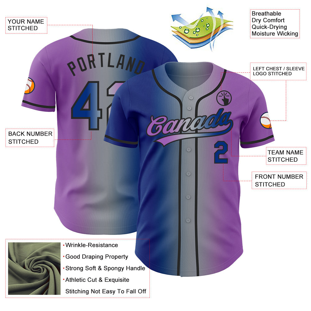 Custom Medium Purple Royal Gray-Black Authentic Gradient Fashion Baseball Jersey view 4
