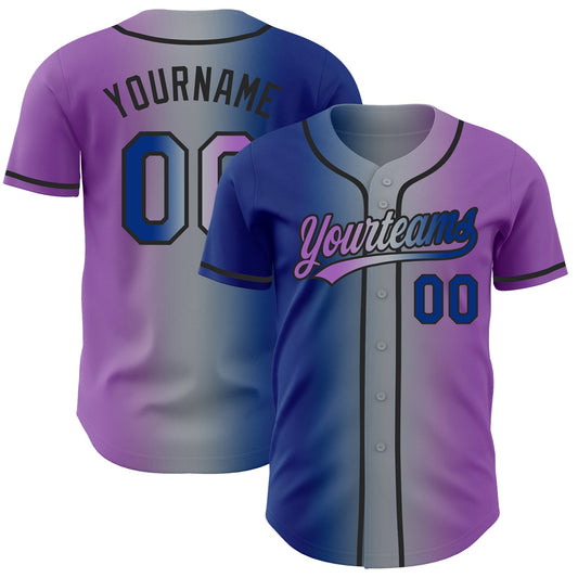 Custom Medium Purple Royal Gray-Black Authentic Gradient Fashion Baseball Jersey - Main View