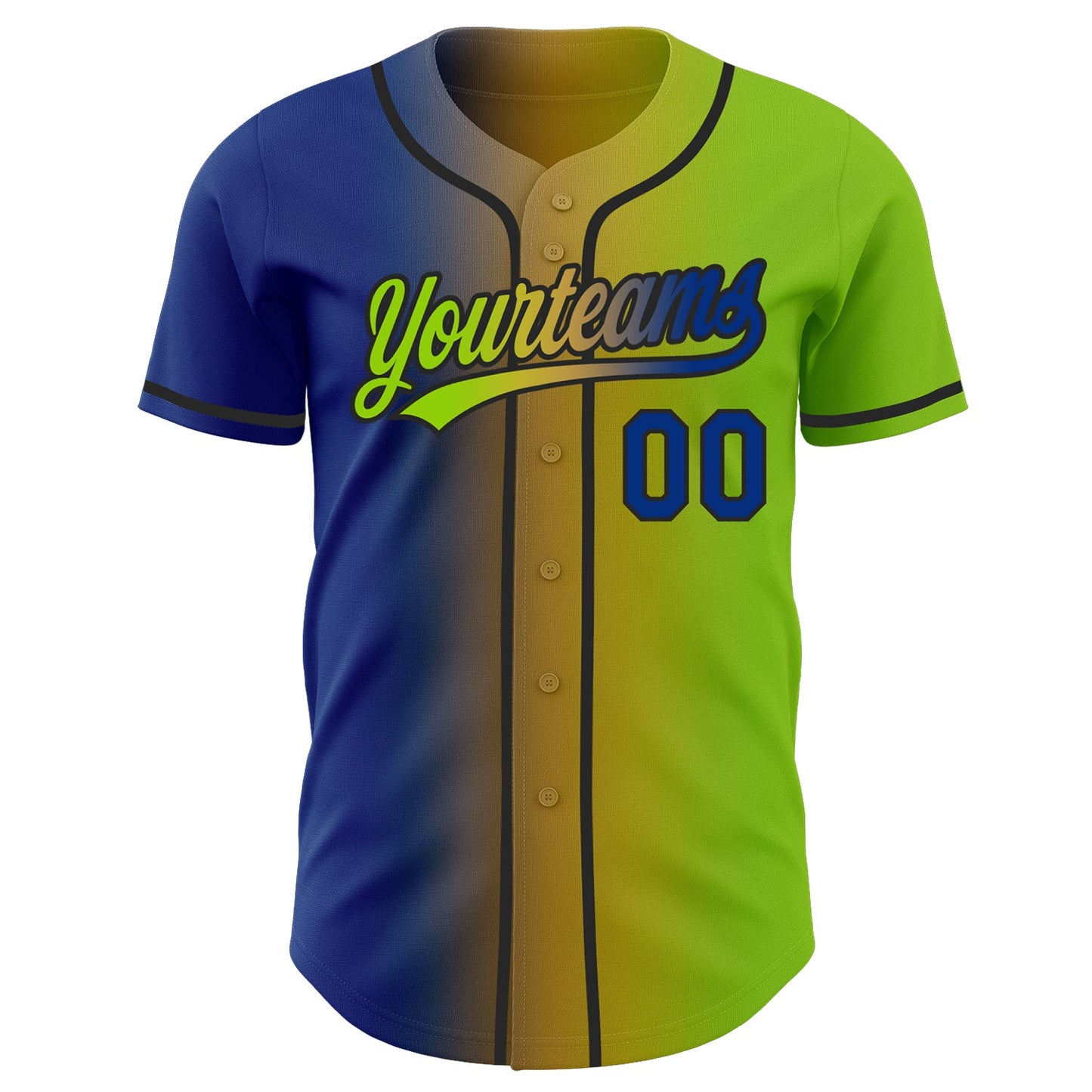 Custom Neon Green Royal Old Gold-Black Authentic Gradient Fashion Baseball Jersey view 3