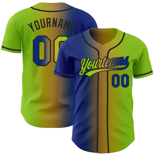 Custom Neon Green Royal Old Gold-Black Authentic Gradient Fashion Baseball Jersey - Main View