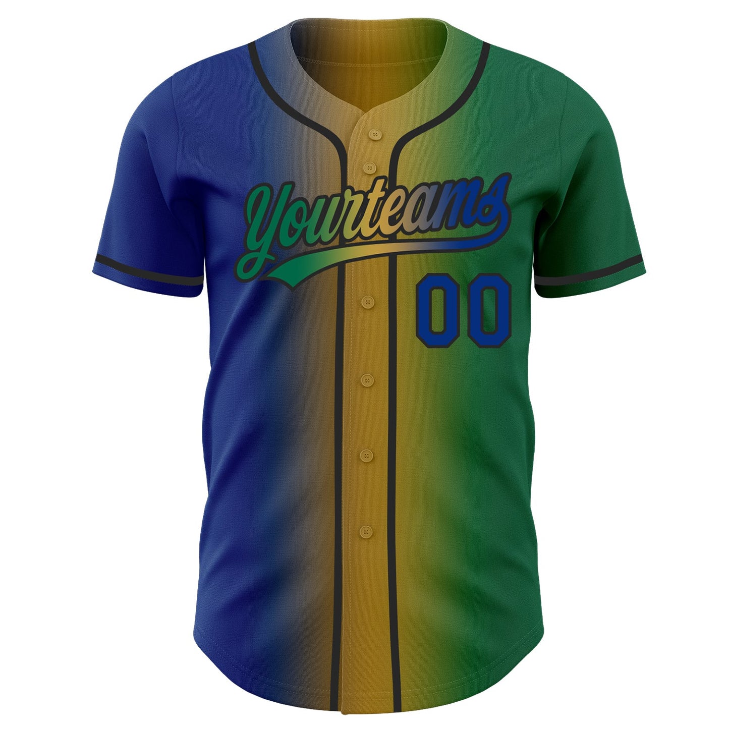 Custom Kelly Green Royal Old Gold-Black Authentic Gradient Fashion Baseball Jersey view 3