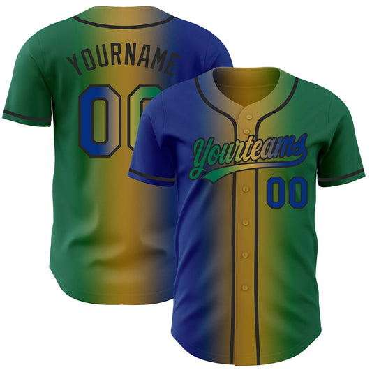 Custom Kelly Green Royal Old Gold-Black Authentic Gradient Fashion Baseball Jersey - Main View