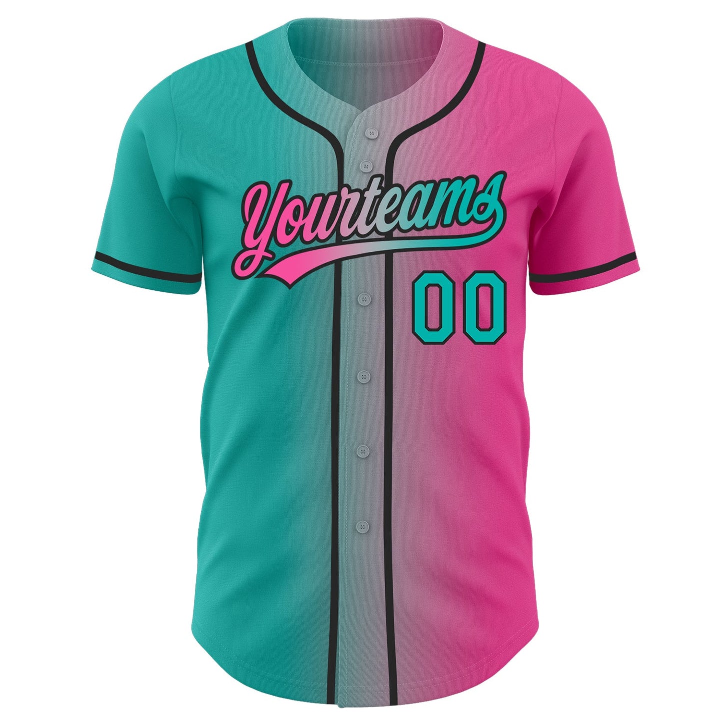 Custom Pink Aqua Gray-Black Authentic Gradient Fashion Baseball Jersey view 3
