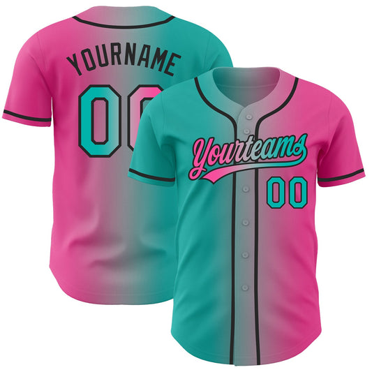 Custom Pink Aqua Gray-Black Authentic Gradient Fashion Baseball Jersey - Main View