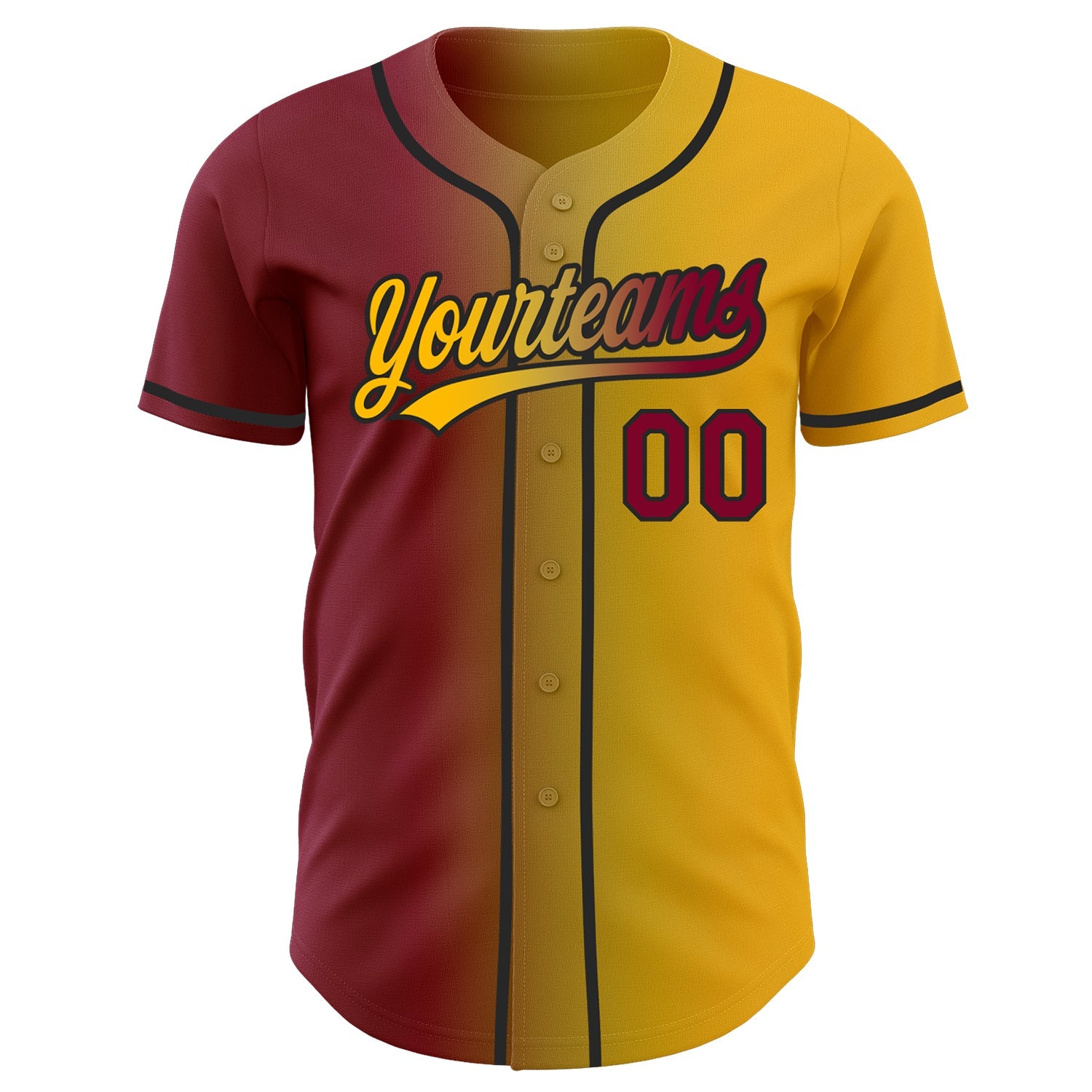 Custom Gold Maroon Old Gold-Black Authentic Gradient Fashion Baseball Jersey view 3