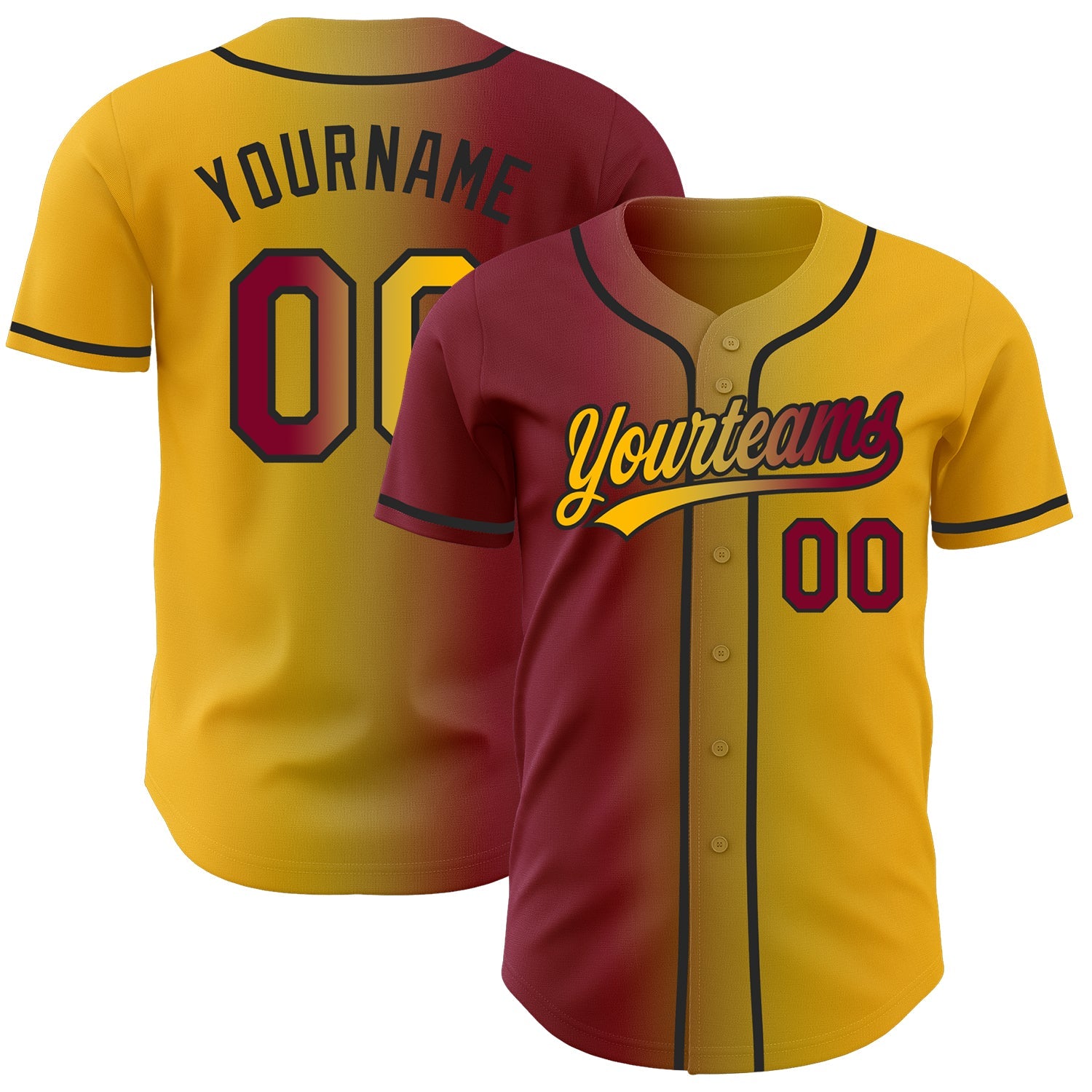 Custom Gold Maroon Old Gold-Black Authentic Gradient Fashion Baseball Jersey - Main View
