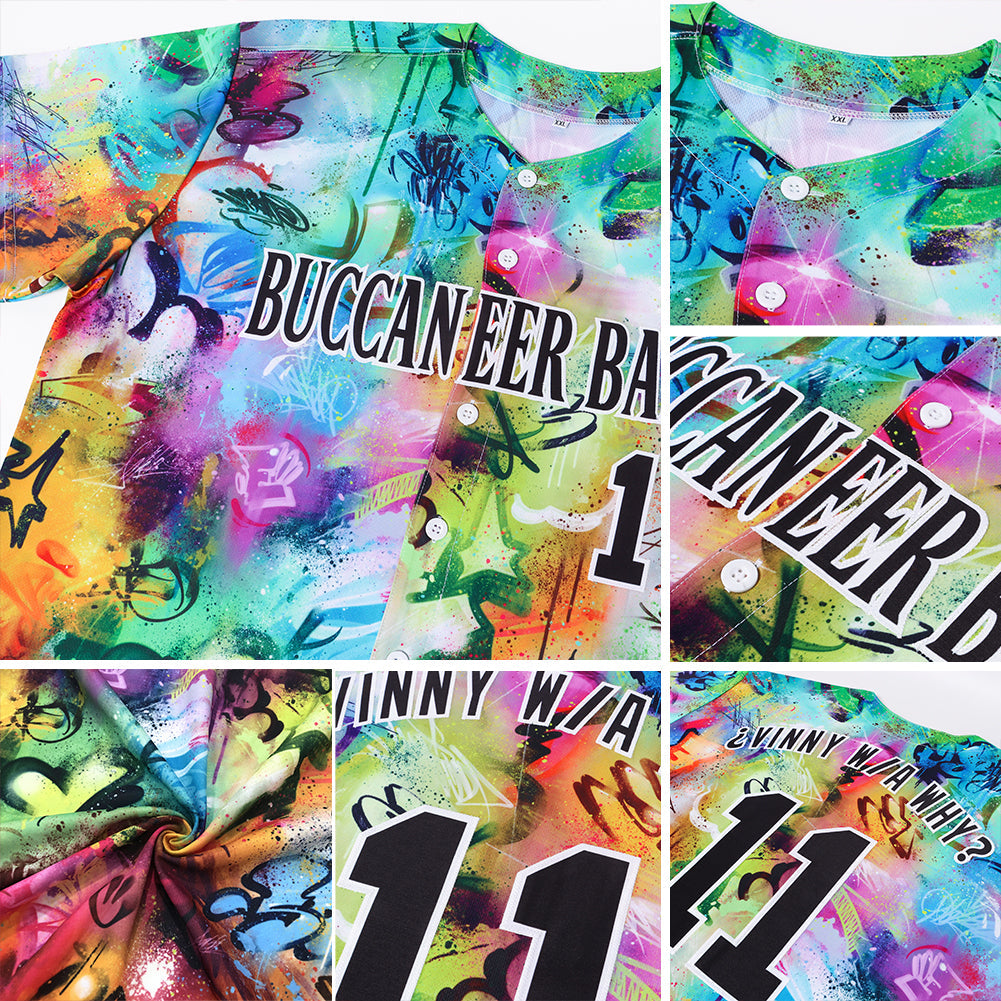 Custom Scratch Graffiti Pattern Black-White 3D Authentic Baseball Jersey view 6