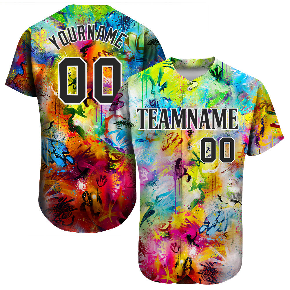 Custom Scratch Graffiti Pattern Black-White 3D Authentic Baseball Jersey - Main View