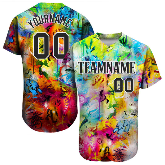Custom Scratch Graffiti Pattern Black-White 3D Authentic Baseball Jersey - Main View