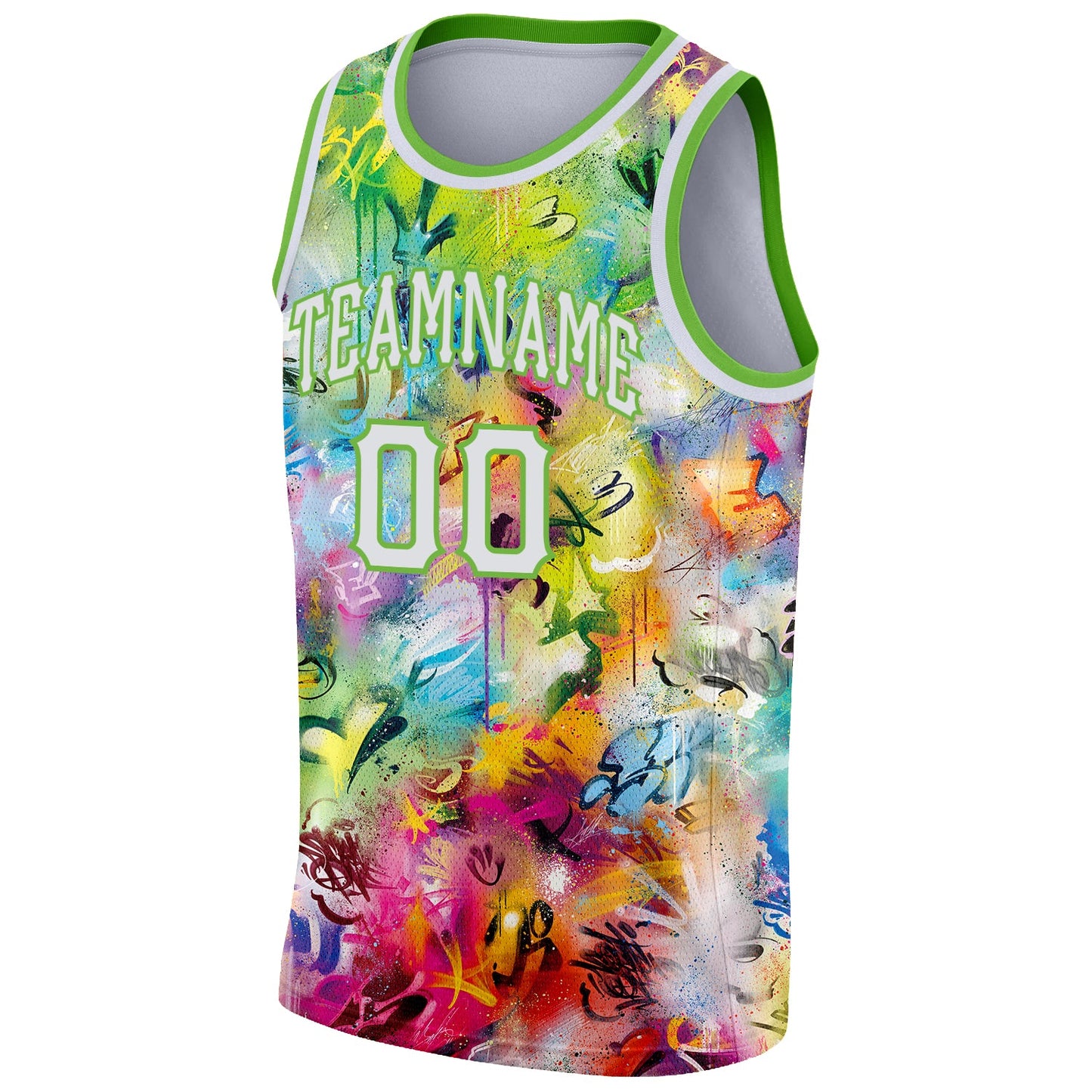 Custom Scratch Graffiti Pattern White-Neon Green 3D Authentic Basketball Jersey view 5