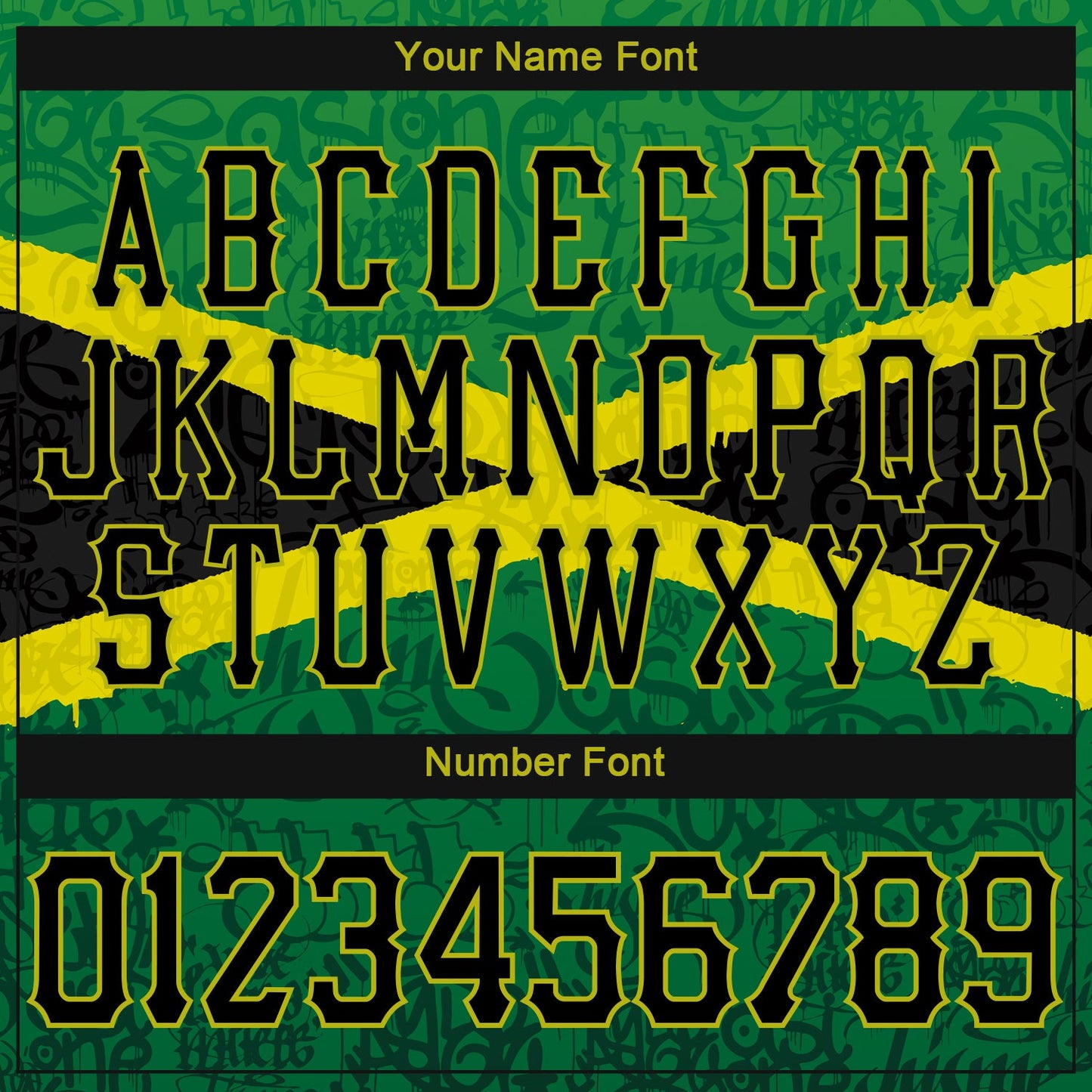 Custom Graffiti Pattern Black-Green 3D Jamaica Authentic Baseball Jersey view 5