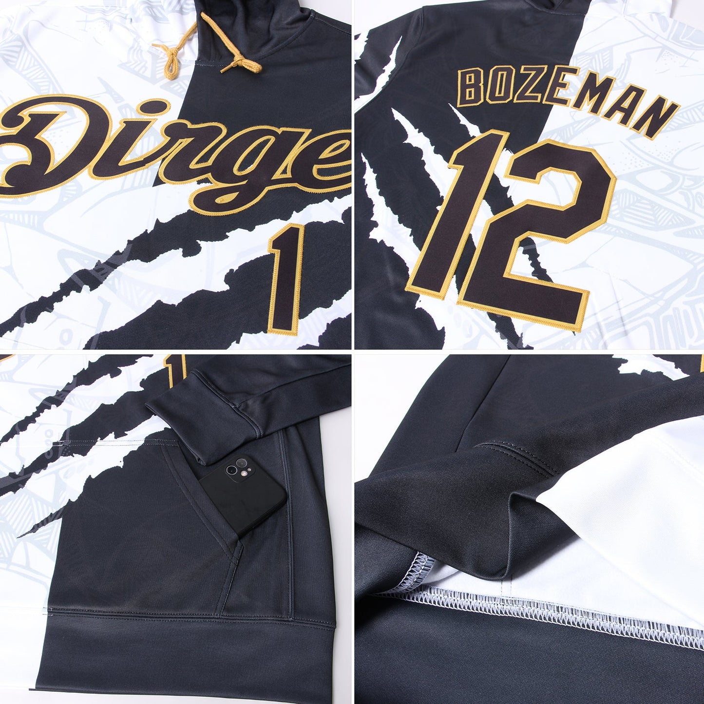 Custom Stitched Graffiti Pattern Black-Old Gold 3D Sports Pullover Sweatshirt Hoodie view 3