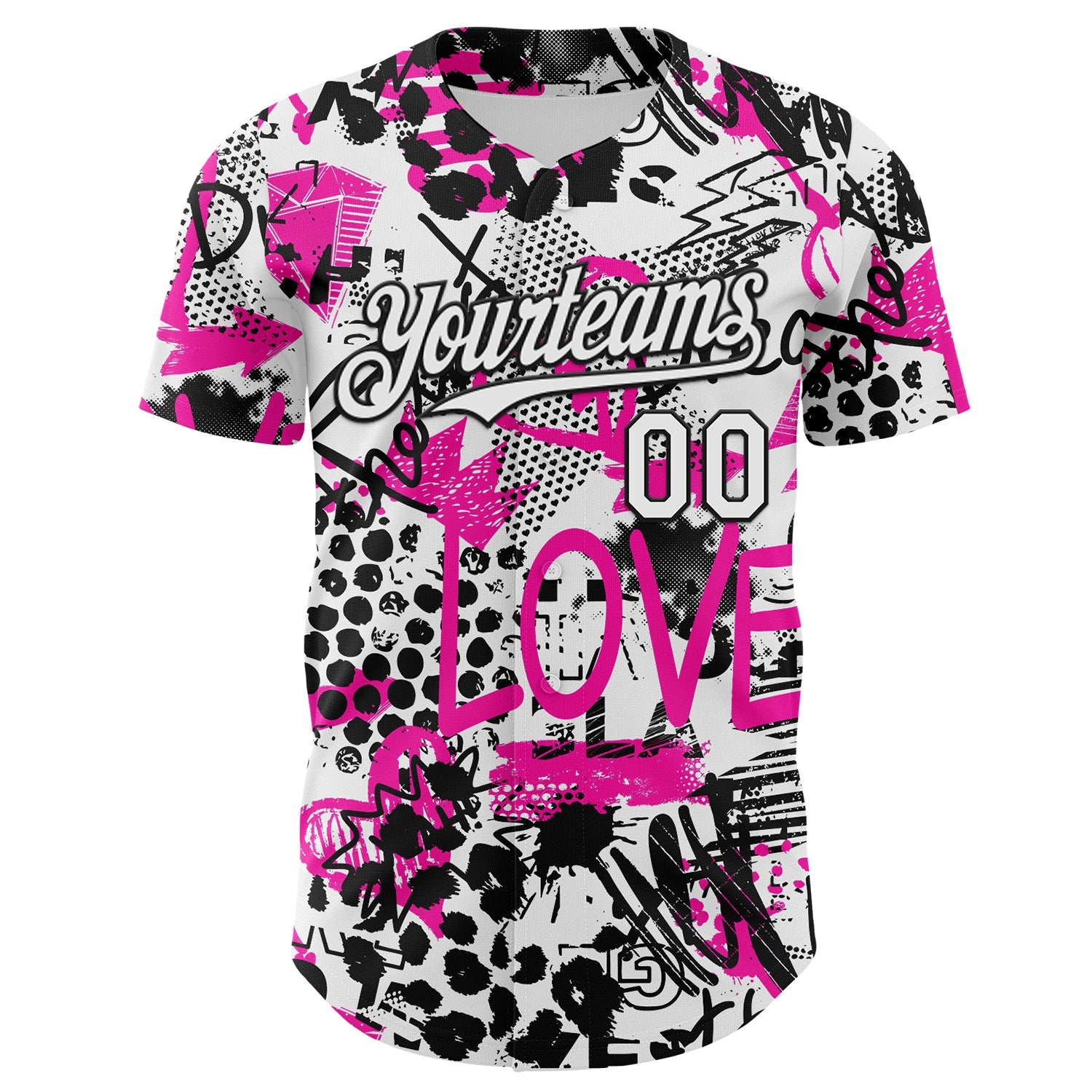 Custom Graffiti Pattern White-Black 3D Authentic Baseball Jersey view 2