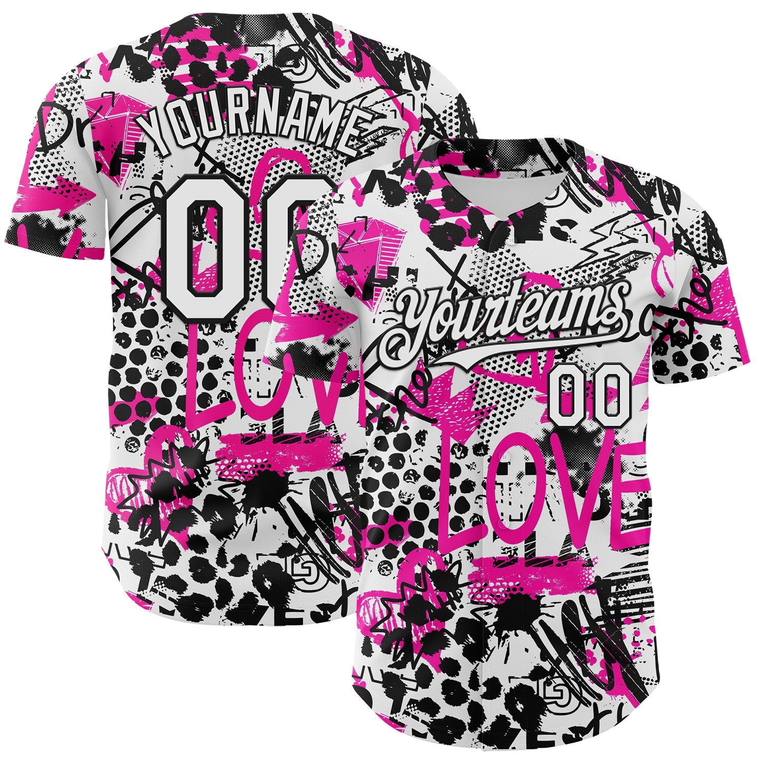 Custom Graffiti Pattern White-Black 3D Authentic Baseball Jersey - Main View