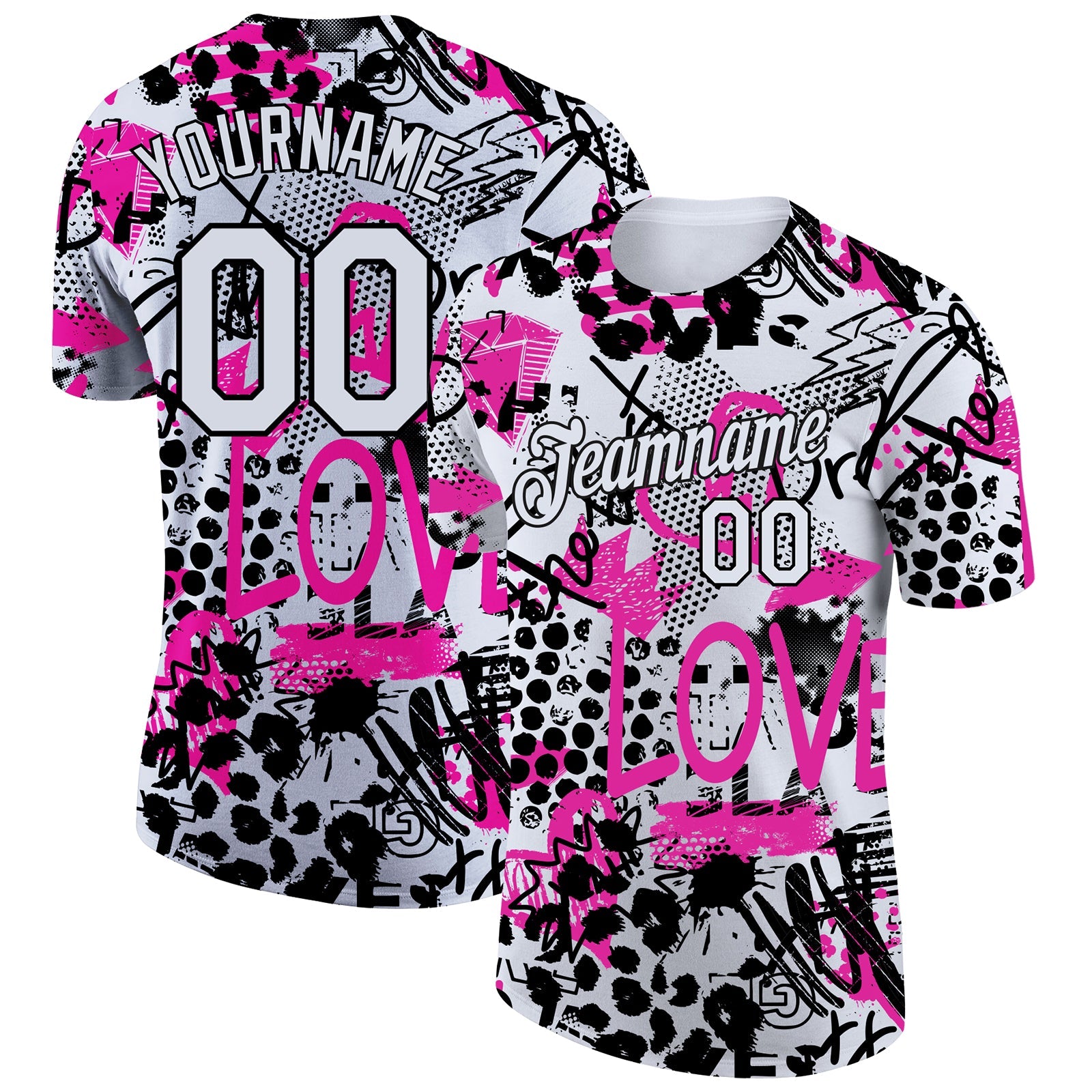 Custom Graffiti Pattern White-Black 3D Performance T-Shirt - Main View