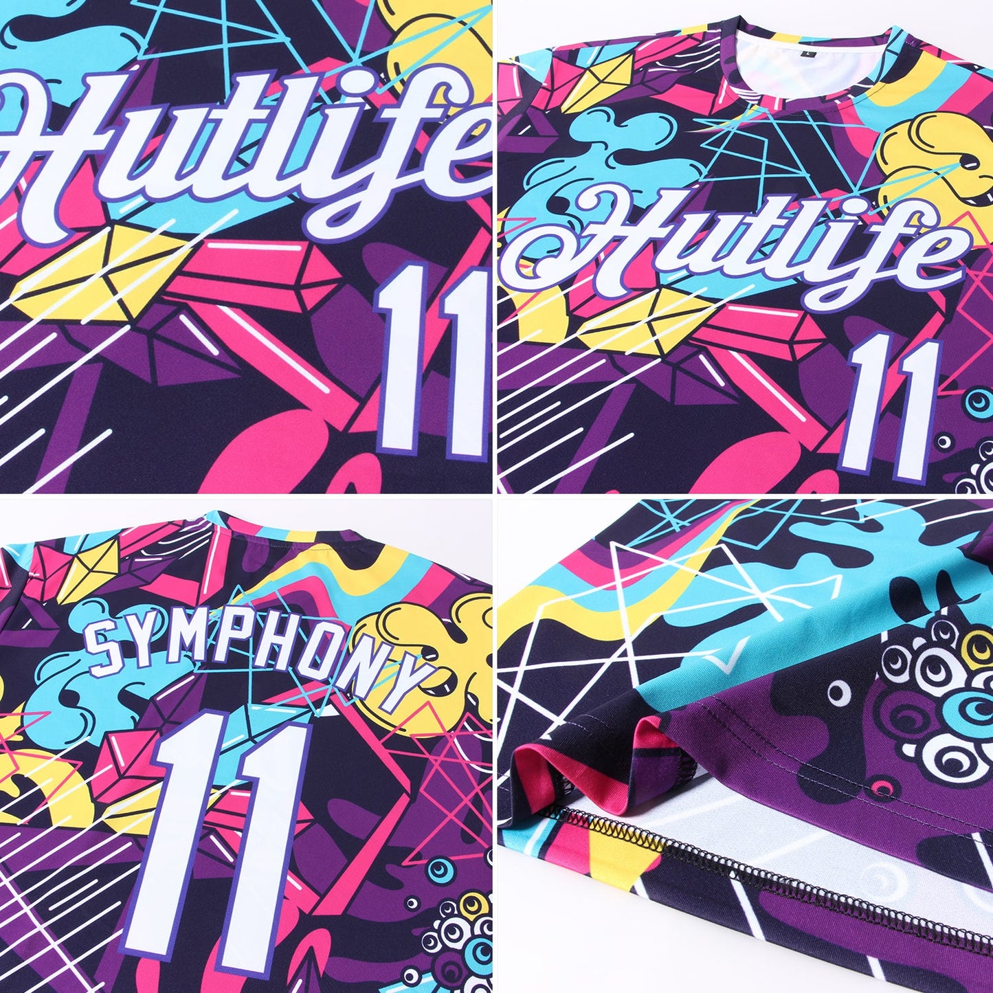 Custom Graffiti Pattern White-Purple 3D Performance T-Shirt view 5
