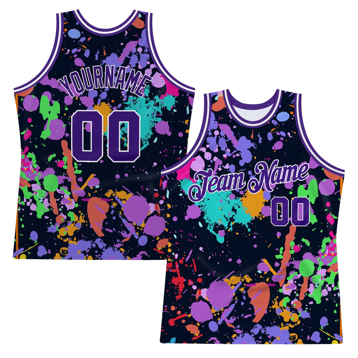 Custom Graffiti Pattern Purple-White 3D Splashes Authentic Basketball Jersey - Main View
