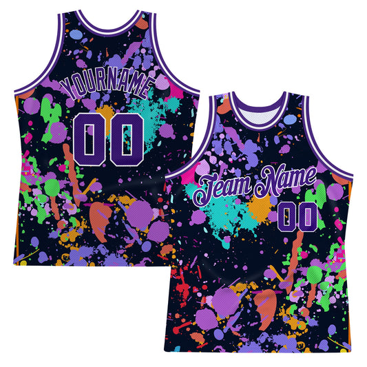 Custom Graffiti Pattern Purple-White 3D Splashes Authentic Basketball Jersey - Main View