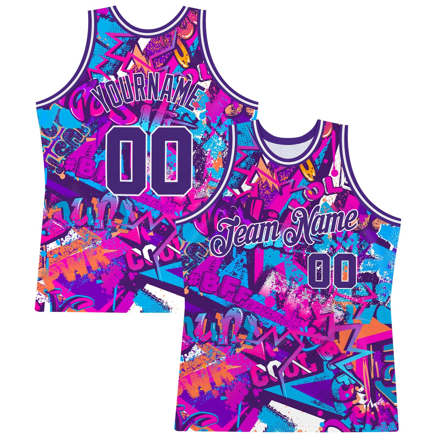 Custom Graffiti Pattern Purple-White 3D Words Authentic Basketball Jersey - Main View