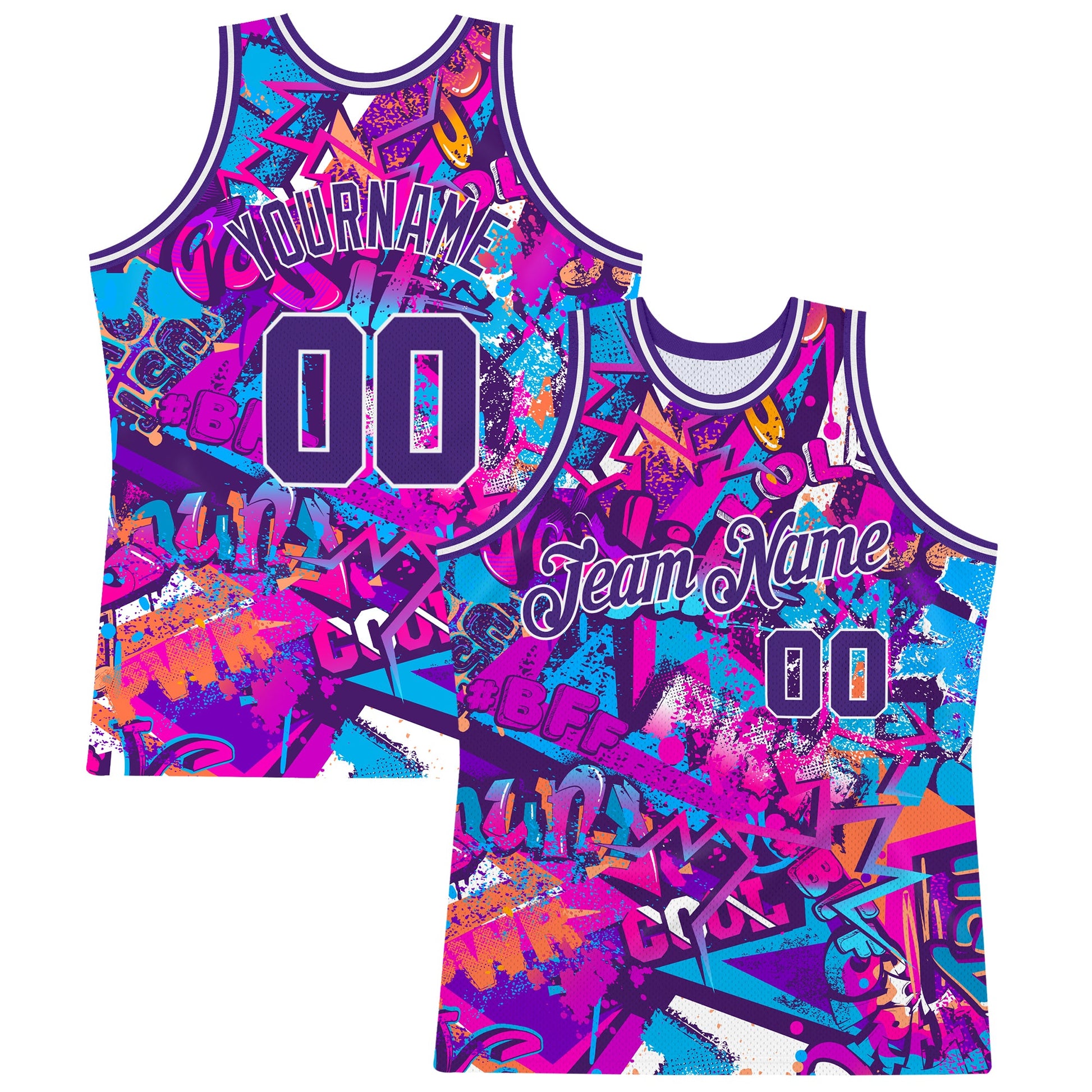 Custom Graffiti Pattern Purple-White 3D Words Authentic Basketball Jersey - Main View