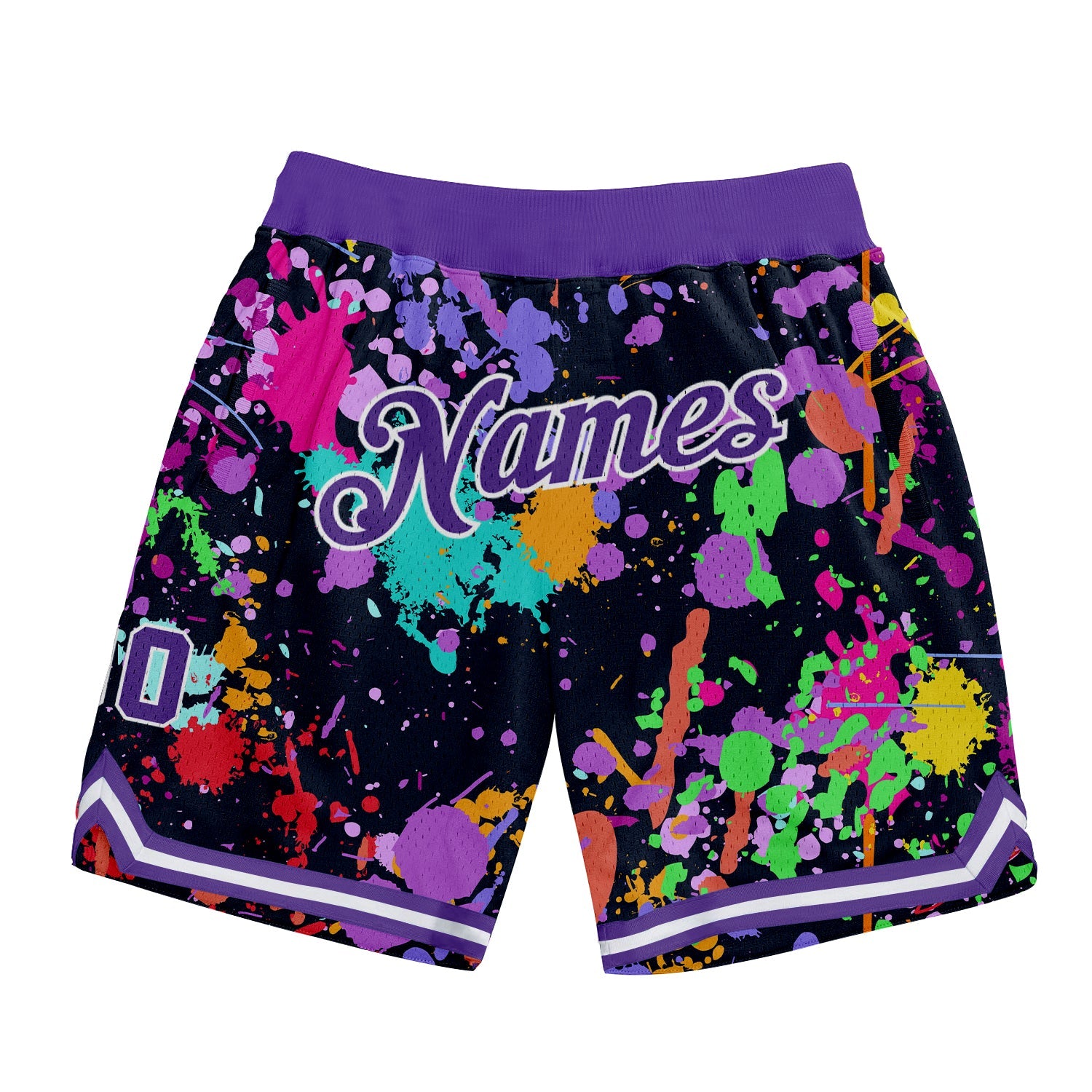 Custom Graffiti Pattern Purple-White 3D Splashes Authentic Basketball Shorts - Main View