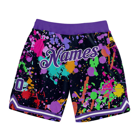 Custom Graffiti Pattern Purple-White 3D Splashes Authentic Basketball Shorts - Main View