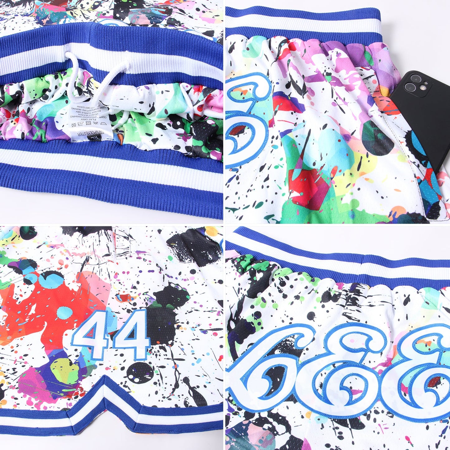 Custom Graffiti Pattern White-Royal 3D Authentic Basketball Shorts view 4