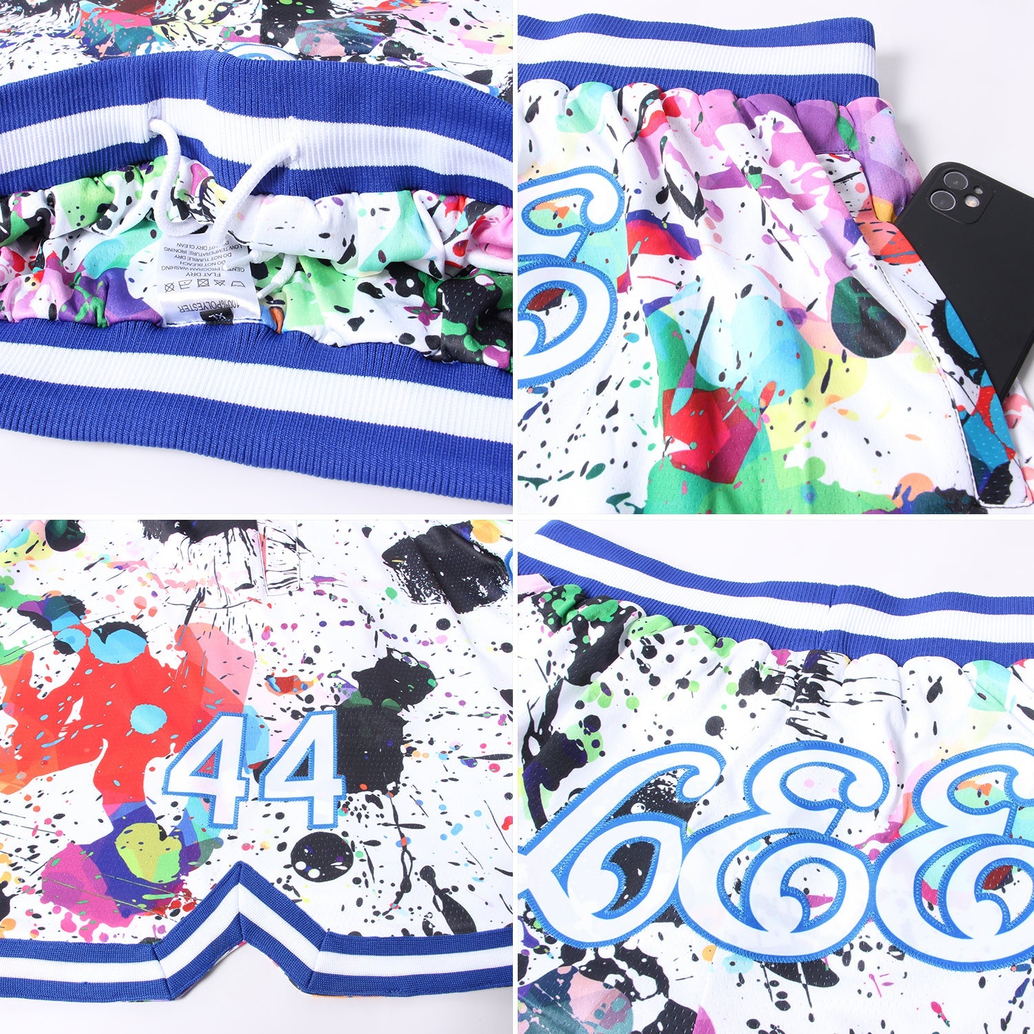 Custom Graffiti Pattern White-Royal 3D Authentic Basketball Shorts view 4