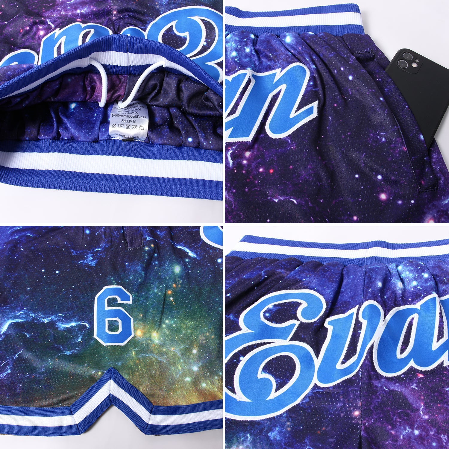 Custom Galactic Royal-White 3D Authentic Basketball Shorts view 4