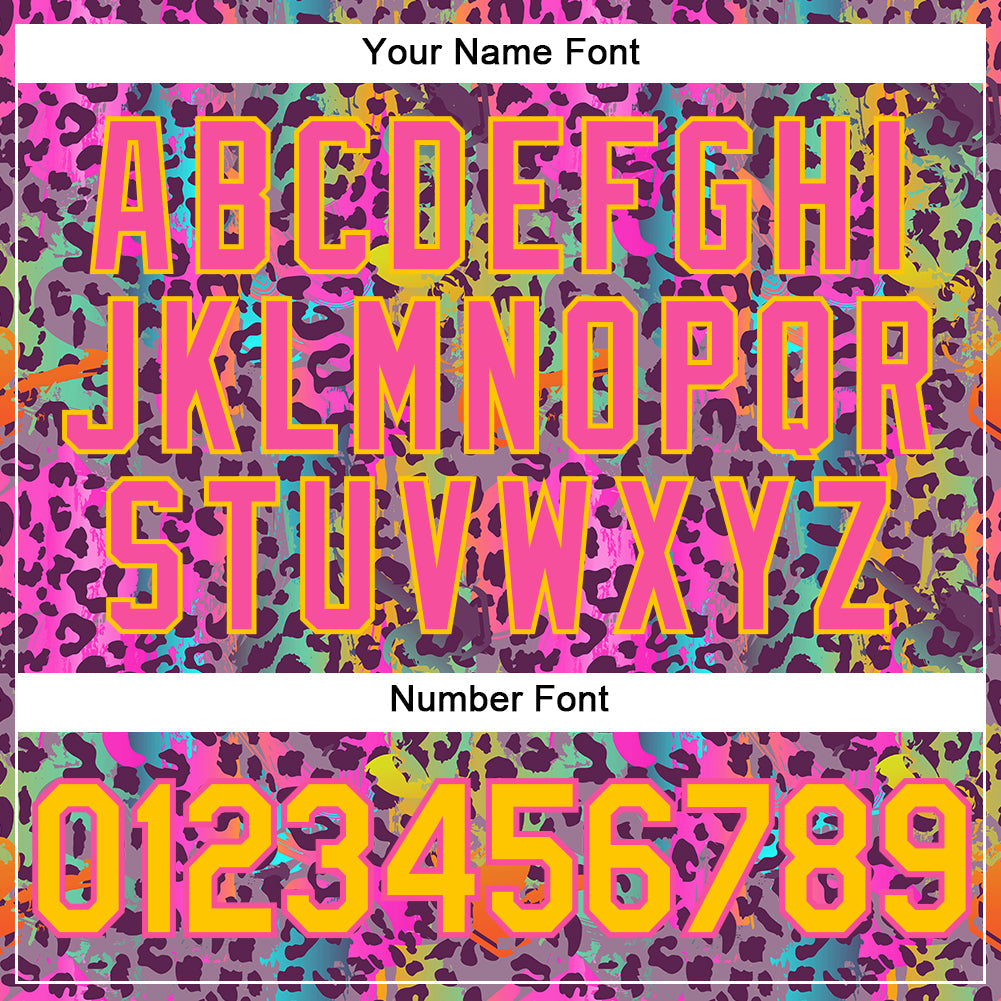 Custom Graffiti Pattern Gold-Pink 3D Colorful Leopard Authentic Baseball Jersey view 5