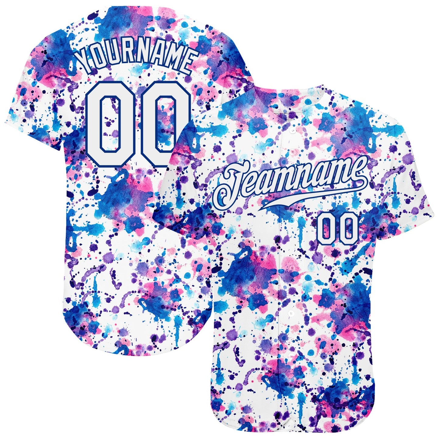 Custom Graffiti Pattern White-Royal 3D Abstract Watercolor Authentic Baseball Jersey - Main View