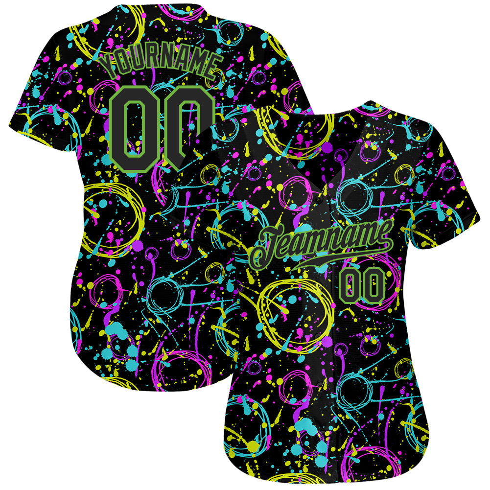 Custom Graffiti Pattern Black-Neon Green 3D Neon Splatter Authentic Baseball Jersey view 2