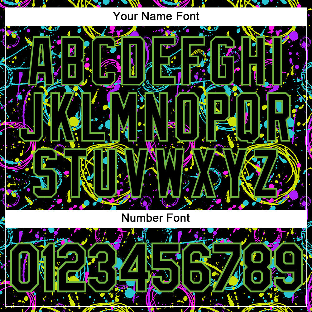 Custom Graffiti Pattern Black-Neon Green 3D Neon Splatter Authentic Baseball Jersey view 5