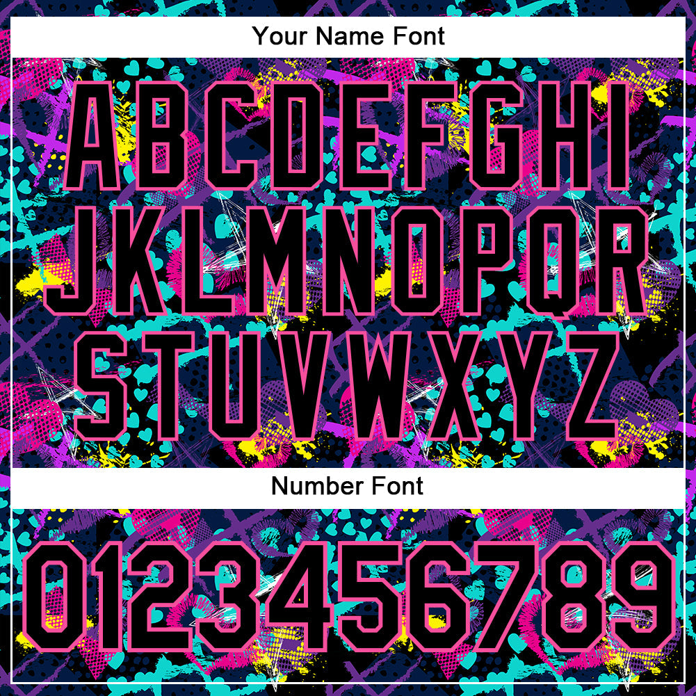 Custom Graffiti Pattern Black-Pink 3D Creative Hearts Stars Geometric Figures Authentic Baseball Jersey view 5