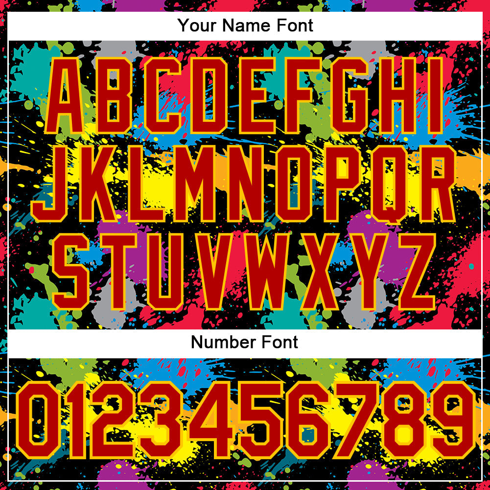 Custom Graffiti Pattern Red-Gold 3D Colorful Splattered Messy Art Ink Paintbrush Drawing Authentic Baseball Jersey view 5
