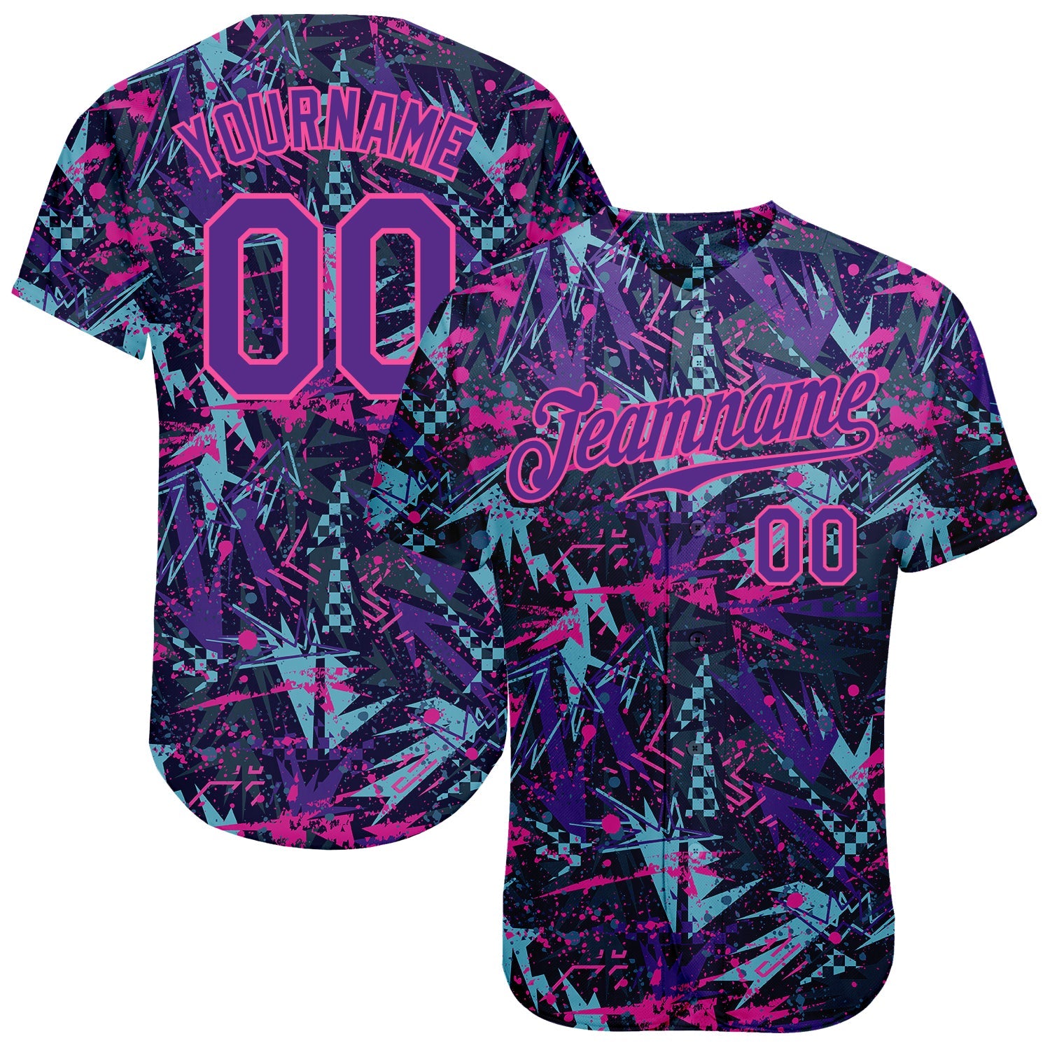 Custom Graffiti Pattern Purple-Pink 3D Creative Geometric Figures And Dots Authentic Baseball Jersey - Main View
